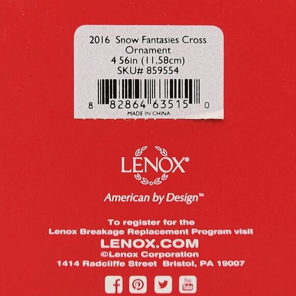 Lenox 2016 Snow Fantasies Cross Christmas Ornament w Box 859554 Excellent Cond - Picture 6 of 8
